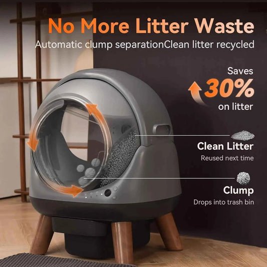 Automatic Self Cleaning Litter Box, Smart App Health Monitor, Multi Cat XL, 65L Grey, Custom - Needora