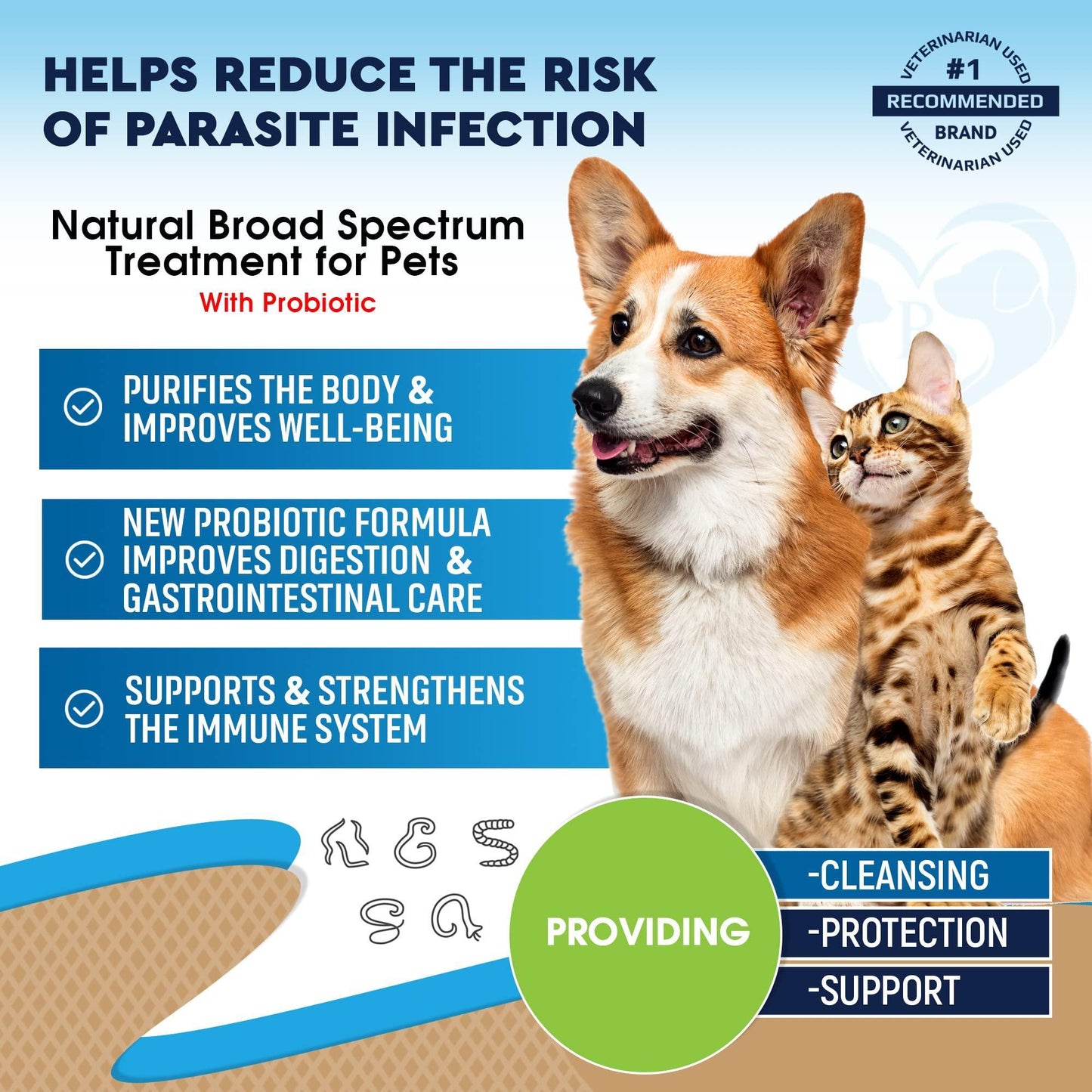 Cats & Dogs Natural Worm Treatment with Probiotic & Liquid Herbal Medicine   Prevention Medication & Supplement Drops for Kitten and Puppies   for Daily Use with Pet Food   Made in USA