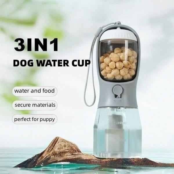 3‑in‑1 Dog Water Food Cup Portable Pet Bottle with Waste Bag Holder Travel
