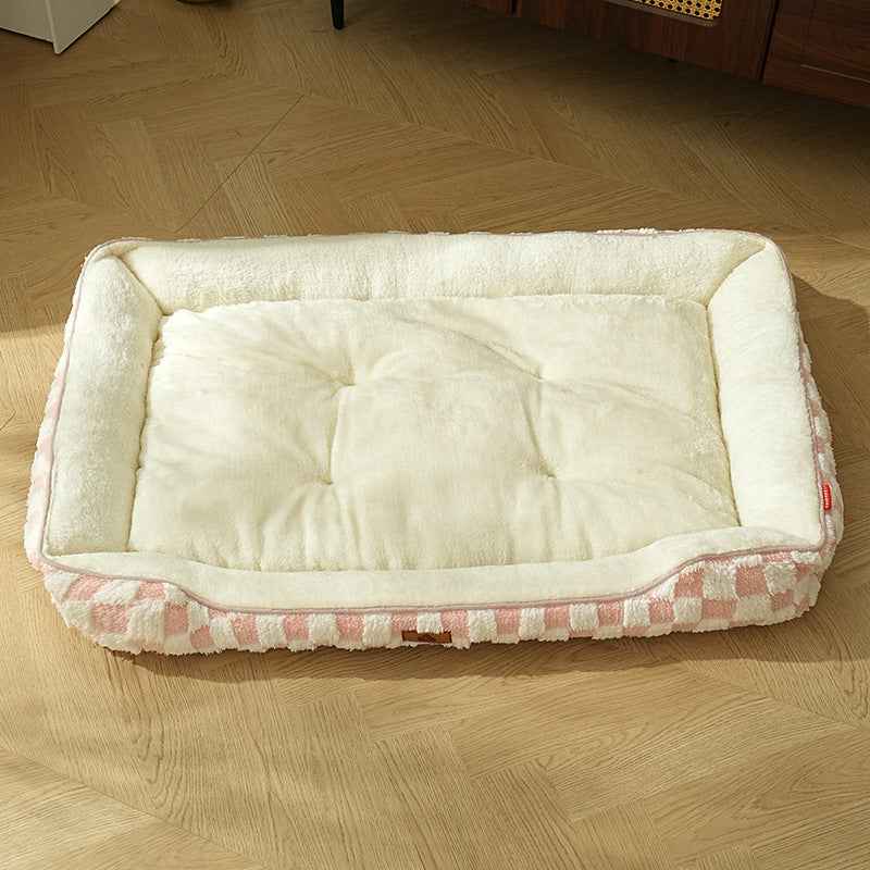 Thickened Warm Plaid Dog Bed Soft PP Cotton Cozy Winter Pet Sleeping Cushion