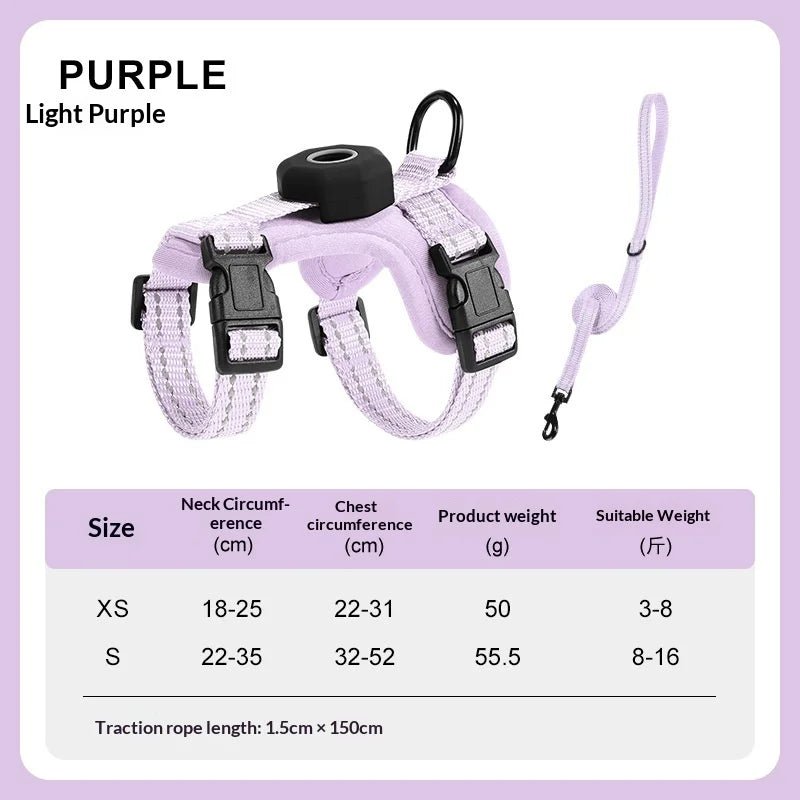 Cat Harness and Leash Set Escape-Proof Reflective Cat Vest with AirTag Holder Lightweight Adjustable Harness for Walking Outdoor - Needora