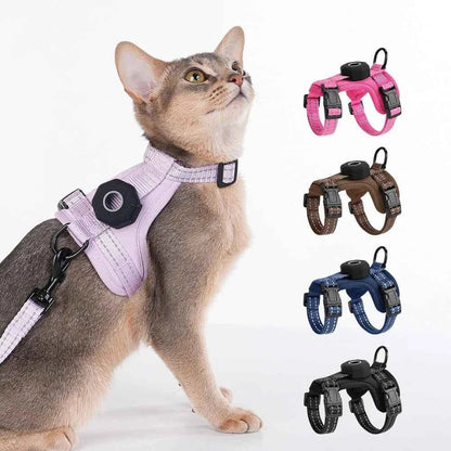 Cat Harness and Leash Set Escape-Proof Reflective Cat Vest with AirTag Holder Lightweight Adjustable Harness for Walking Outdoor - Needora
