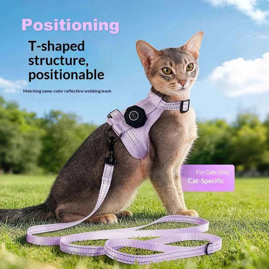 Cat Harness and Leash Set Escape-Proof Reflective Cat Vest with AirTag Holder Lightweight Adjustable Harness for Walking Outdoor - Needora