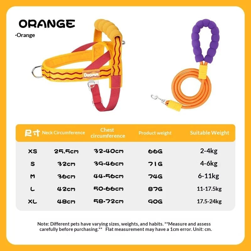 Colorful Dog Harness Leash Set No-Pull Step-in Dog Harness with Comfortable Foam Handle Adjustable Escape-Proof Pet Vest - Needora