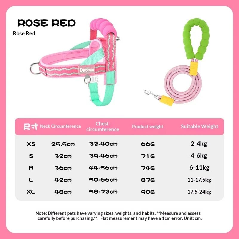 Colorful Dog Harness Leash Set No-Pull Step-in Dog Harness with Comfortable Foam Handle Adjustable Escape-Proof Pet Vest - Needora