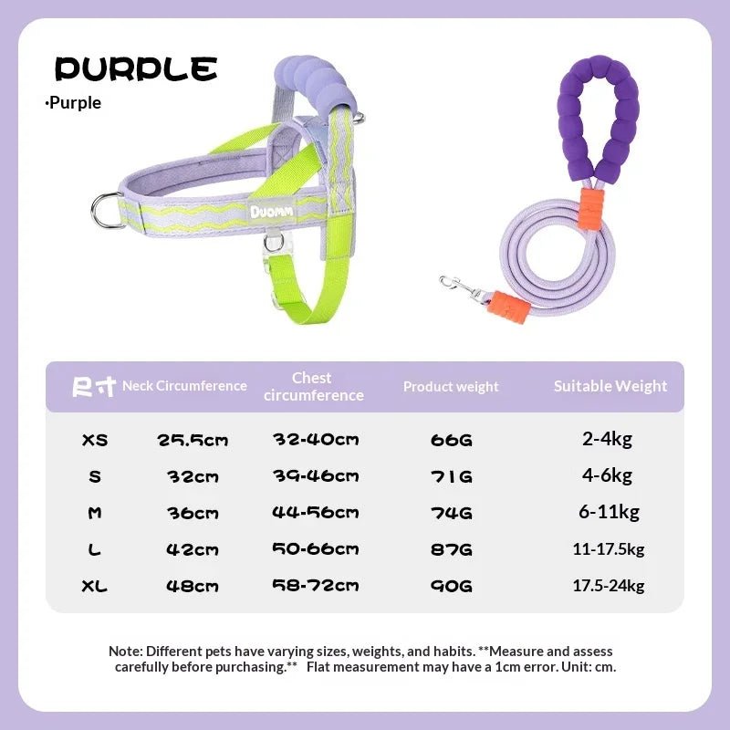 Colorful Dog Harness Leash Set No-Pull Step-in Dog Harness with Comfortable Foam Handle Adjustable Escape-Proof Pet Vest - Needora
