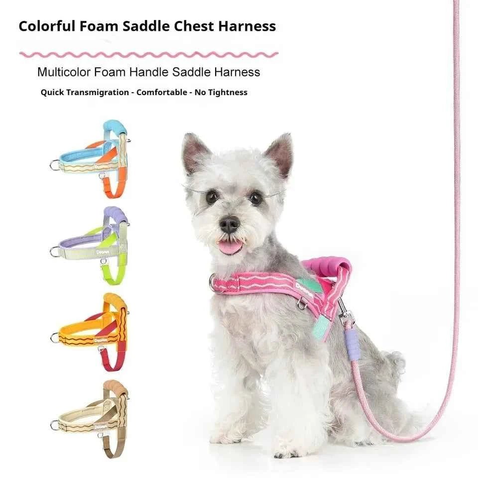 Colorful Dog Harness Leash Set No-Pull Step-in Dog Harness with Comfortable Foam Handle Adjustable Escape-Proof Pet Vest - Needora