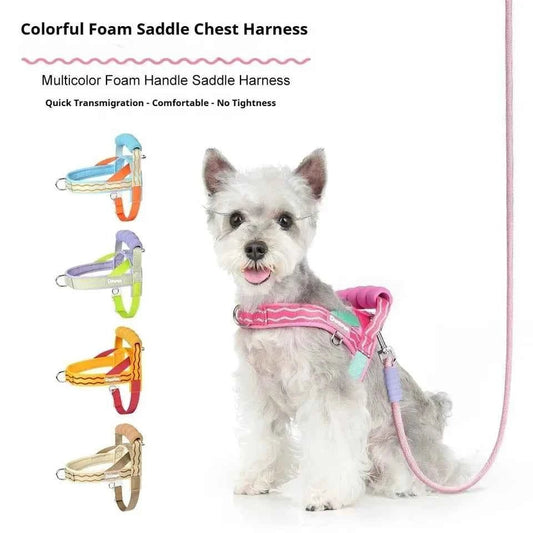 Colorful Dog Harness Leash Set No-Pull Step-in Dog Harness with Comfortable Foam Handle Adjustable Escape-Proof Pet Vest - Needora