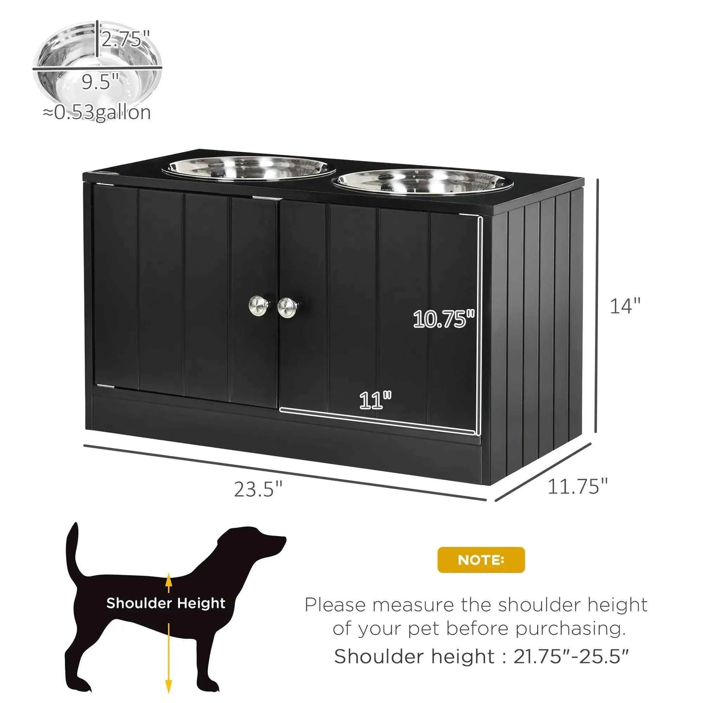 DB 2-in-1 Magnetic Door Dog Food Storage Cabinet & Portable Feeding Station Small Rectangular Steel for Outdoor Use Black - Needora