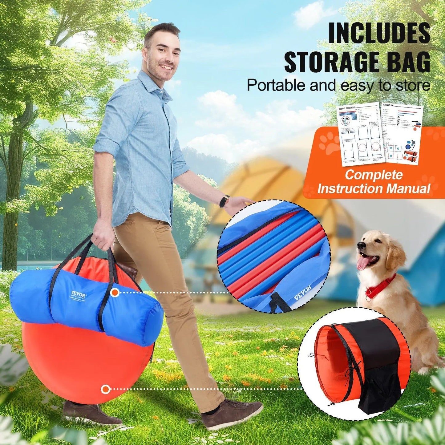 DB Wholesale 7 PCS Dog Agility Training Equipment Set Custom Weight Including Hurdles 2 Tunnels & Ring Made From Cloth Plastic S - Needora