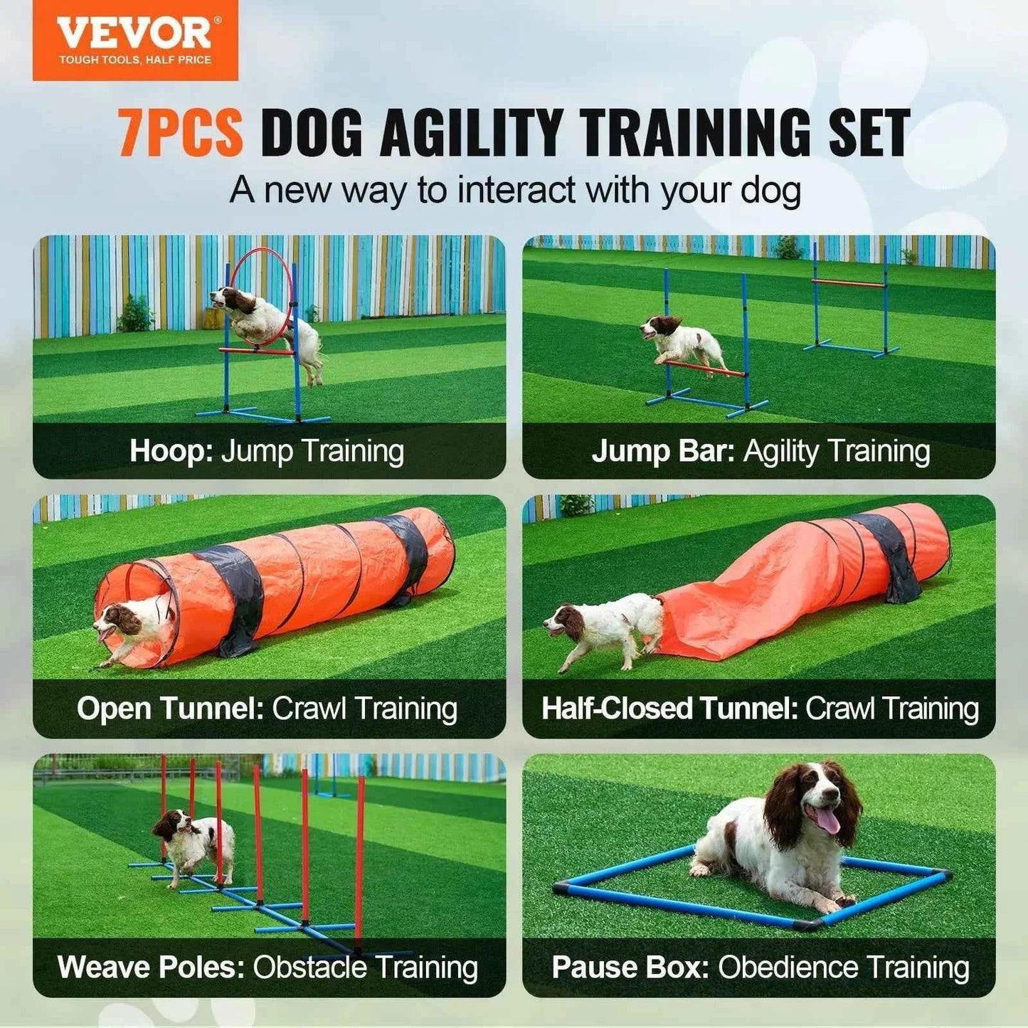 DB Wholesale 7 PCS Dog Agility Training Equipment Set Custom Weight Including Hurdles 2 Tunnels & Ring Made From Cloth Plastic S - Needora