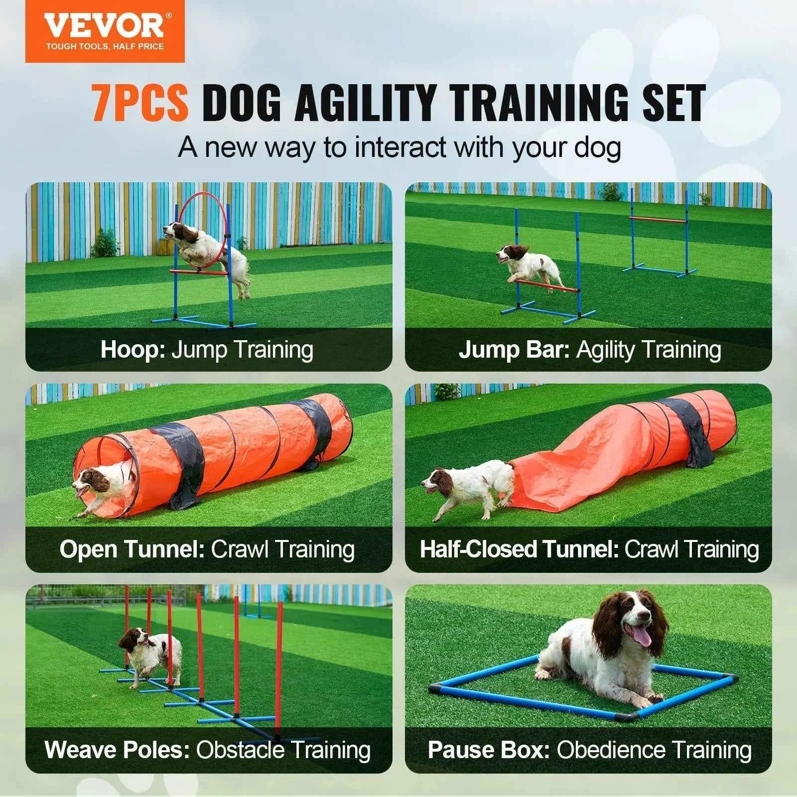 DB Wholesale 7 PCS Dog Agility Training Equipment Set Custom Weight Including Hurdles 2 Tunnels & Ring Made From Cloth Plastic S - Needora