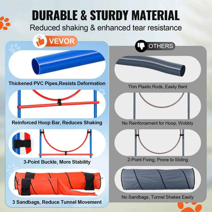 DB Wholesale 7 PCS Dog Agility Training Equipment Set Custom Weight Including Hurdles 2 Tunnels & Ring Made From Cloth Plastic S - Needora