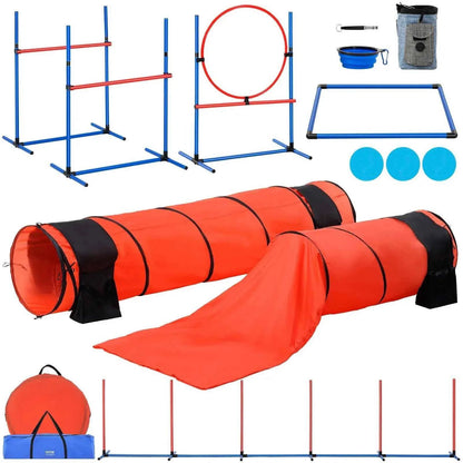 DB Wholesale 7 PCS Dog Agility Training Equipment Set Custom Weight Including Hurdles 2 Tunnels & Ring Made From Cloth Plastic S - Needora