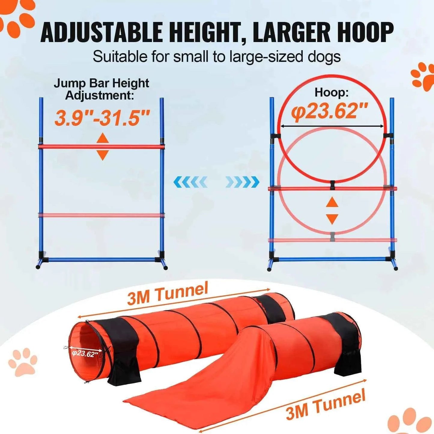 DB Wholesale 7 PCS Dog Agility Training Equipment Set Custom Weight Including Hurdles 2 Tunnels & Ring Made From Cloth Plastic S - Needora