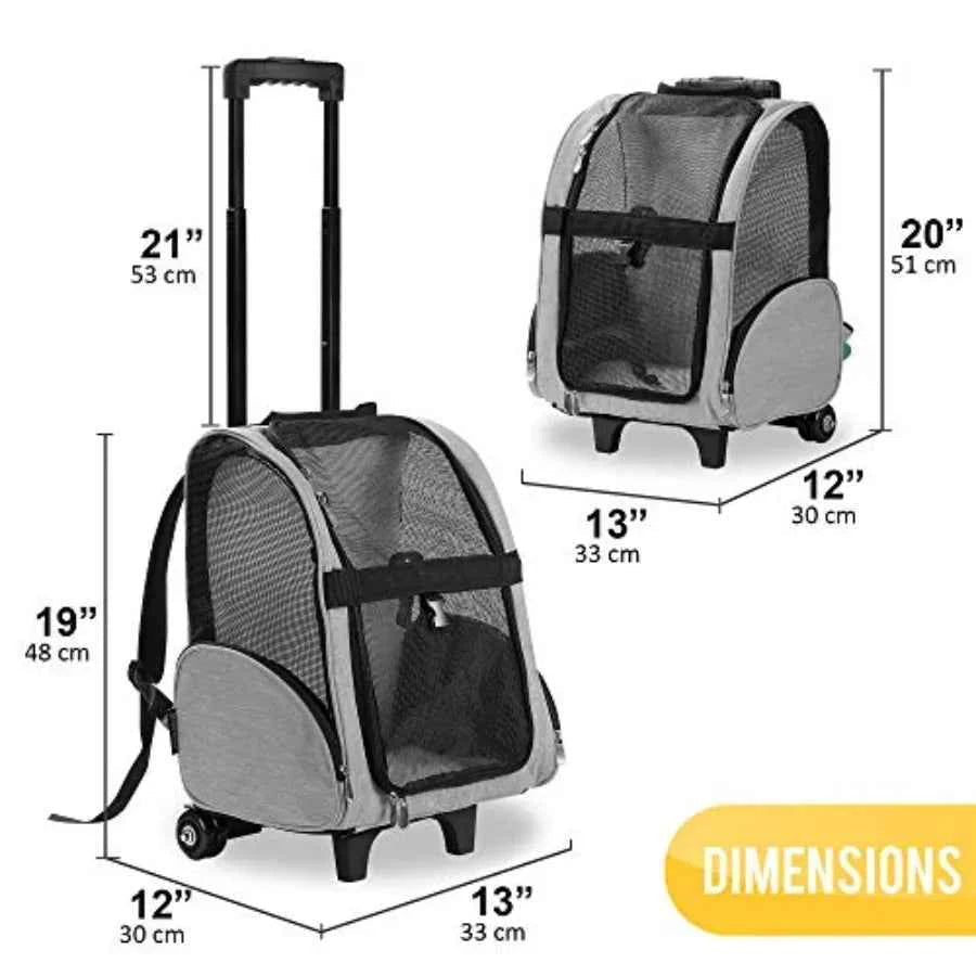 Deluxe Backpack Pet Travel Carrier with Double Wheels for Pets up to 10 Pounds - Approved by Most Airlines - Needora