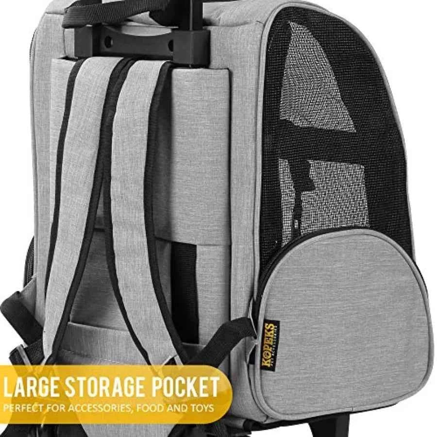 Deluxe Backpack Pet Travel Carrier with Double Wheels for Pets up to 10 Pounds - Black - Approved by Most Airlines - Needora
