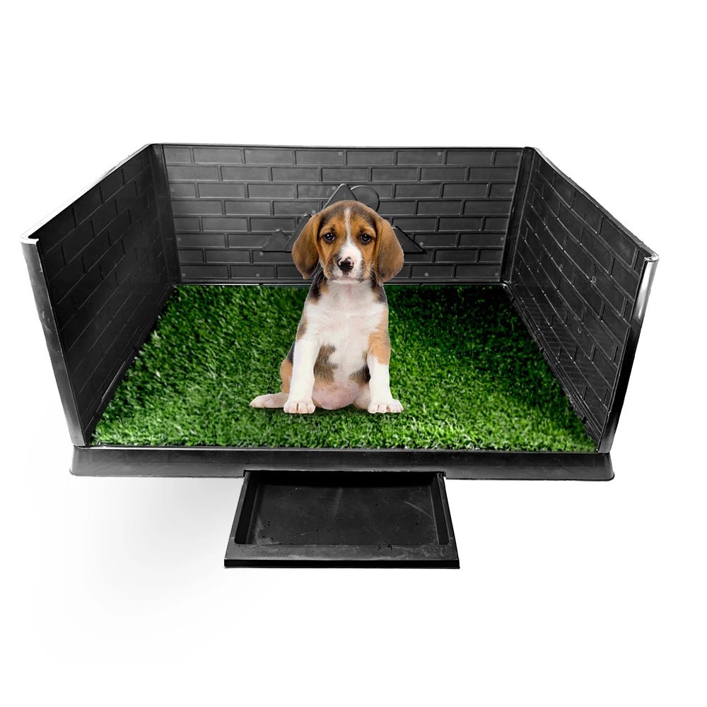 Dog Grass Pad with Tray Indoor Dog Potty 3 High Walls Training Equipment, Male Toilet with Grid, Dog Toilet Dog Litter Box - Needora