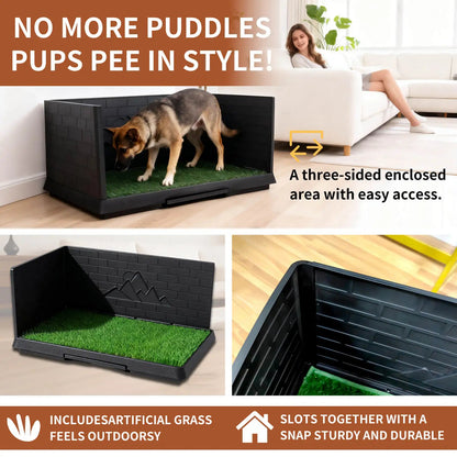 Dog Grass Pad with Tray Indoor Dog Potty 3 High Walls Training Equipment, Male Toilet with Grid, Dog Toilet Dog Litter Box - Needora