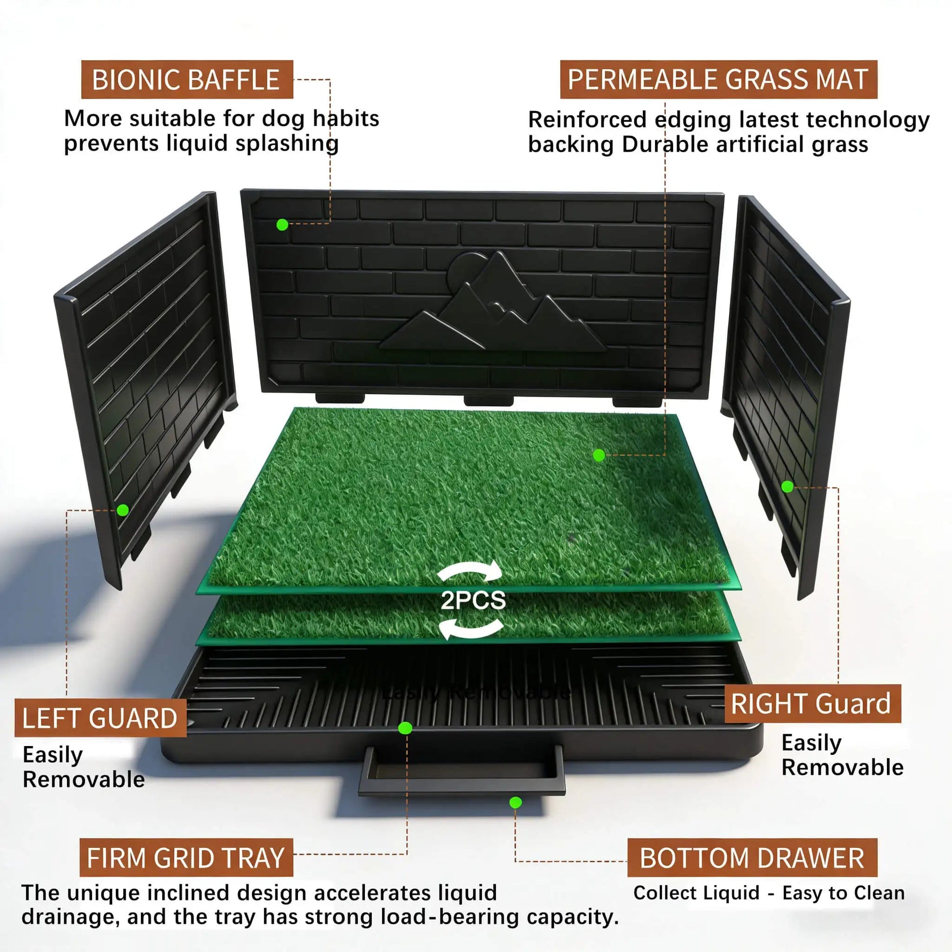 Dog Grass Pad with Tray Indoor Dog Potty 3 High Walls Training Equipment, Male Toilet with Grid, Dog Toilet Dog Litter Box - Needora
