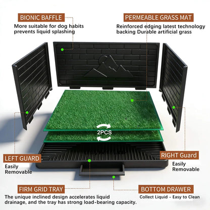Dog Grass Pad with Tray Indoor Dog Potty 3 High Walls Training Equipment, Male Toilet with Grid, Dog Toilet Dog Litter Box - Needora