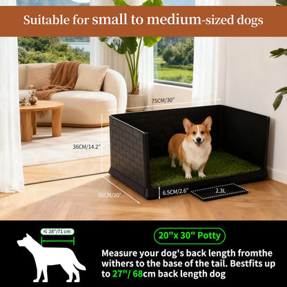 Dog Grass Pad with Tray Indoor Dog Potty 3 High Walls Training Equipment, Male Toilet with Grid, Dog Toilet Dog Litter Box - Needora
