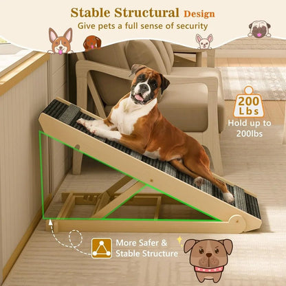 Dog Ramp, Portable Pet Ramp for Large Small Old Dogs Cats with 7 Adjustable Heights 11" to 26.6", Non-Slip High Traction Ramp - Needora