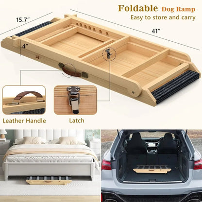 Dog Ramp, Portable Pet Ramp for Large Small Old Dogs Cats with 7 Adjustable Heights 11" to 26.6", Non-Slip High Traction Ramp - Needora