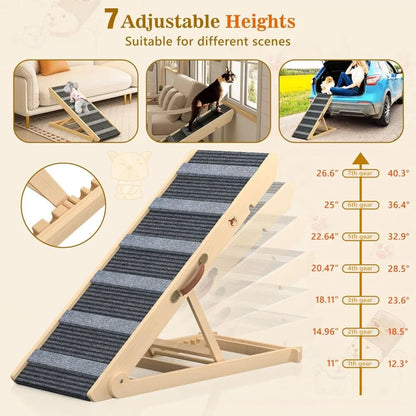 Dog Ramp, Portable Pet Ramp for Large Small Old Dogs Cats with 7 Adjustable Heights 11" to 26.6", Non-Slip High Traction Ramp - Needora