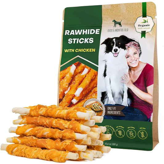 Dog Sticks Wrapped With Chicken & Pet Natural Chew Treats Grain Free Organic Meat & Human Grade Dried Snacks In Bulk For Training Small & Large Dogs - Needora