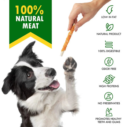 Dog Sticks Wrapped With Chicken & Pet Natural Chew Treats Grain Free Organic Meat & Human Grade Dried Snacks In Bulk For Training Small & Large Dogs - Needora