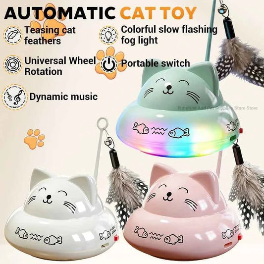Dynamic Music Interactive Cat Toy Car, 360° Rotating Automatic Cat Toy Ball with Colorful Slow-Flash LED Lights, Pet Toy - Needora