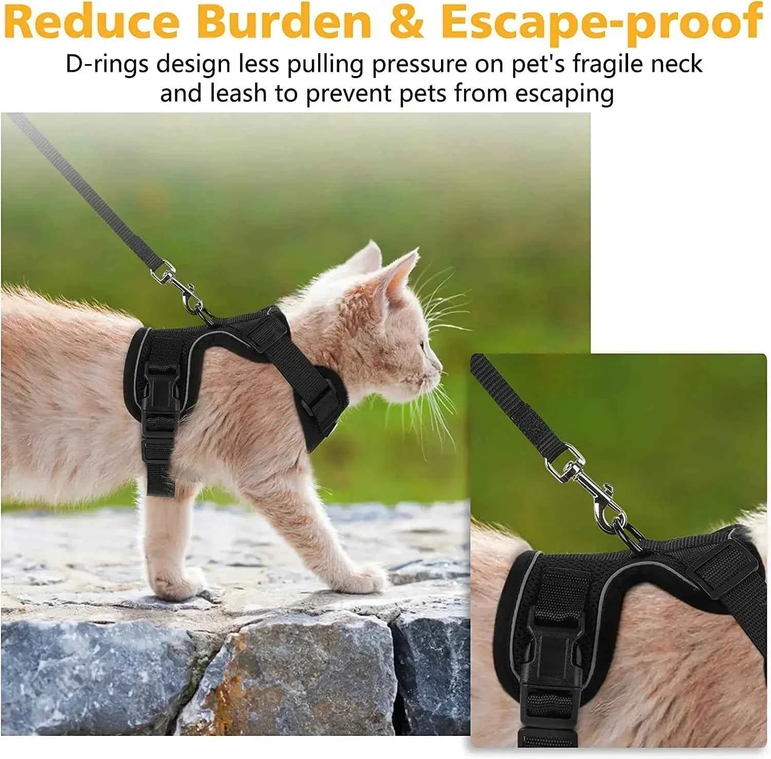 Easy Control Escape Proof Cat Harness and Leash - Soft Adjustable Vest Harnesses for Walking Cats MXQQY01 - Needora