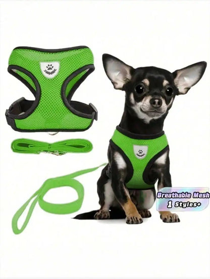 Escape-Proof Adjustable Harness & Leash Set, Breathable Mesh Collar For Small Dogs & Cats, No-Pull Pet Walking Vest - Needora