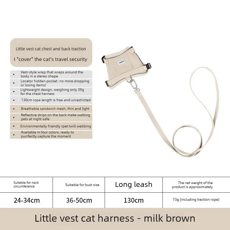 Escape Proof Cat Harness Vest with GPS Pocket, Breathable Lightweight Reflective, 130cm Leash for Walking, cat accessories - Needora