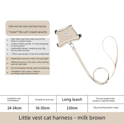 Escape Proof Cat Harness Vest with GPS Pocket, Breathable Lightweight Reflective, 130cm Leash for Walking, cat accessories - Needora