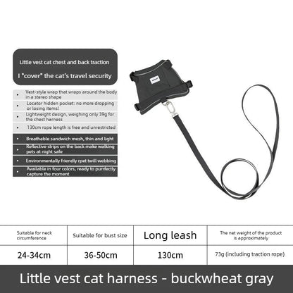 Escape Proof Cat Harness Vest with GPS Pocket, Breathable Lightweight Reflective, 130cm Leash for Walking, cat accessories - Needora
