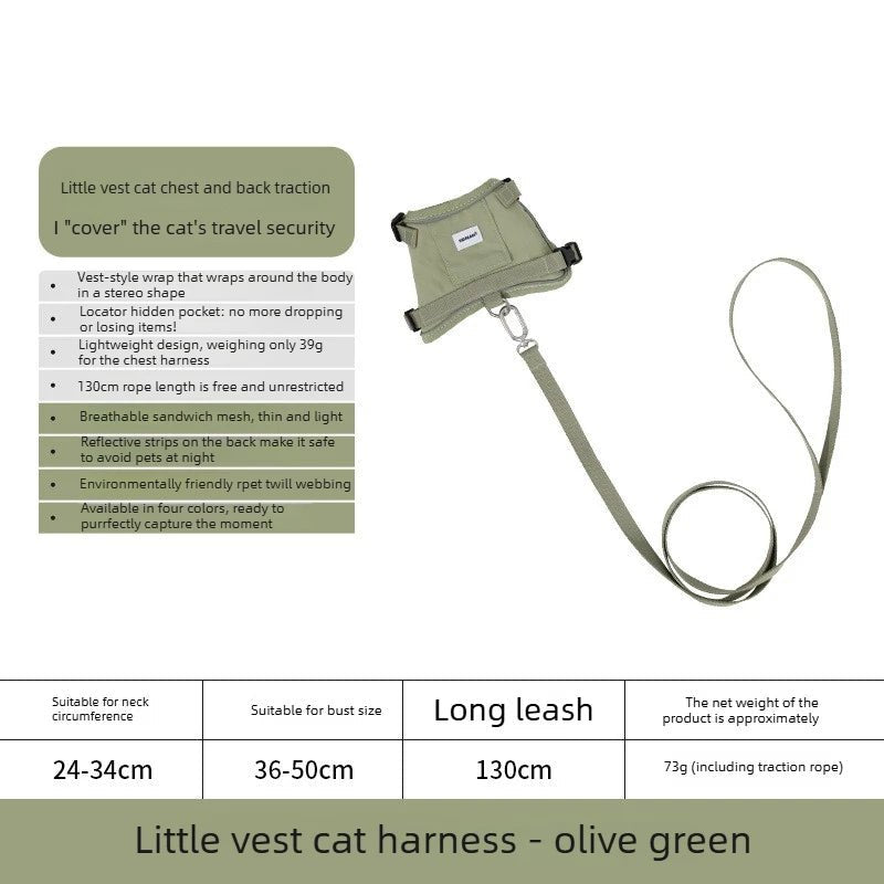 Escape Proof Cat Harness Vest with GPS Pocket, Breathable Lightweight Reflective, 130cm Leash for Walking, cat accessories - Needora