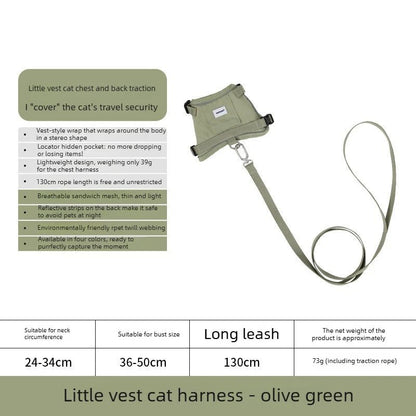 Escape Proof Cat Harness Vest with GPS Pocket, Breathable Lightweight Reflective, 130cm Leash for Walking, cat accessories - Needora