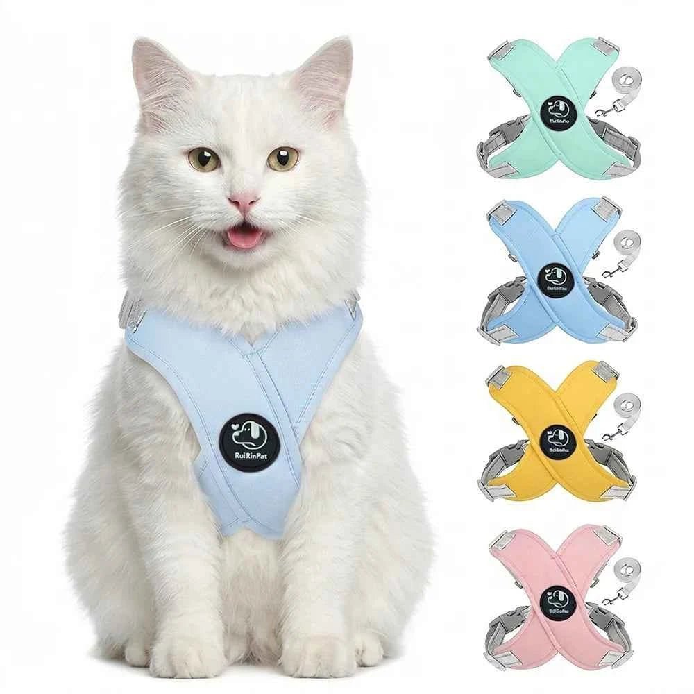 Escape Proof Cat Harness Vest with Leash Soft Padded Kitten Puppy Chest Strap for Indoor Outdoor Safety Reflective Pet Harness - Needora