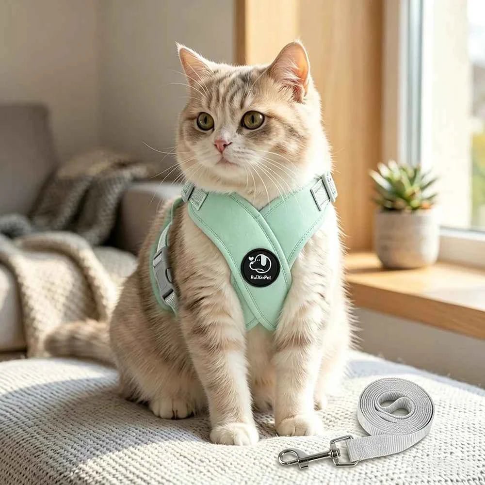 Escape Proof Cat Harness Vest with Leash Soft Padded Kitten Puppy Chest Strap for Indoor Outdoor Safety Reflective Pet Harness - Needora