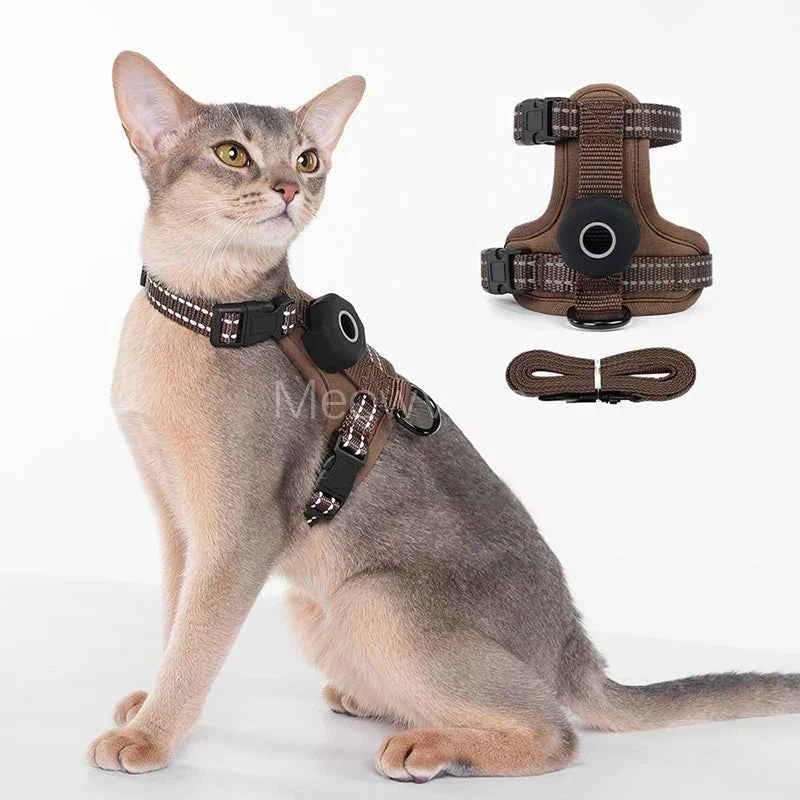 Escape-Proof Cat Harness with AirTag Holder Lightweight Reflective Adjustable Kitten Vest Harness for Outdoor Walking Active Cat - Needora