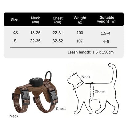Escape-Proof Cat Harness with AirTag Holder Lightweight Reflective Adjustable Kitten Vest Harness for Outdoor Walking Active Cat - Needora
