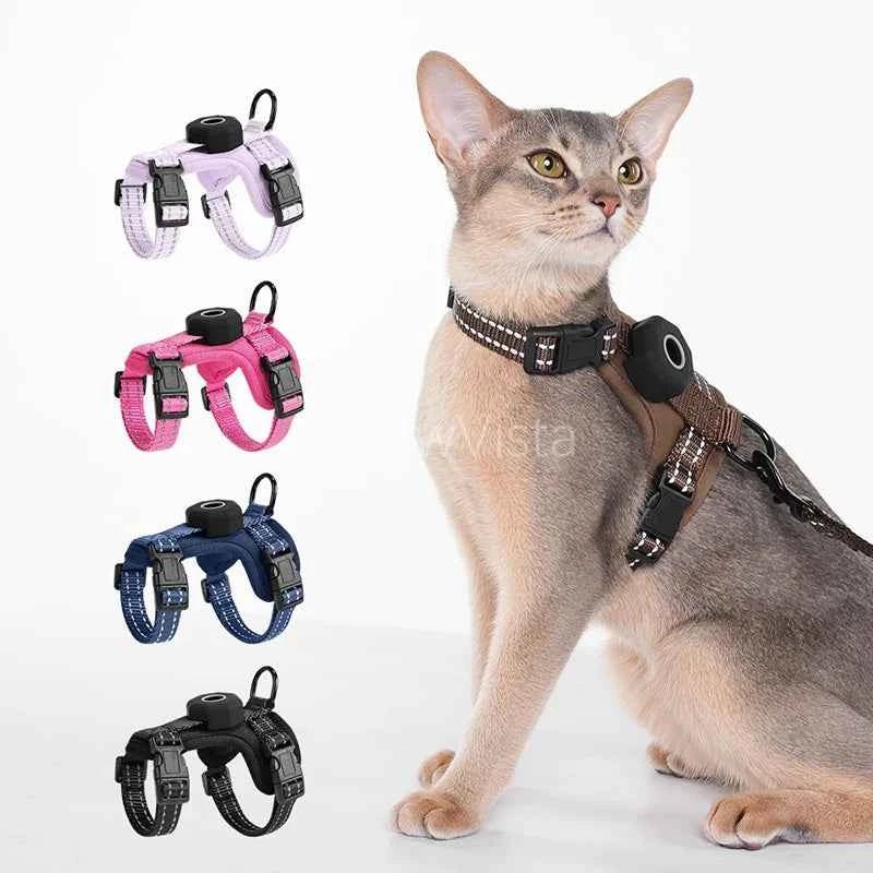 Escape-Proof Cat Harness with AirTag Holder Lightweight Reflective Adjustable Kitten Vest Harness for Outdoor Walking Active Cat - Needora