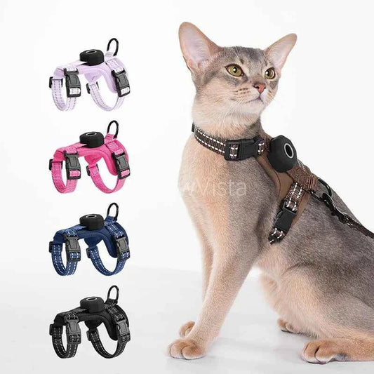 Escape-Proof Cat Harness with AirTag Holder Lightweight Reflective Adjustable Kitten Vest Harness for Outdoor Walking Active Cat - Needora