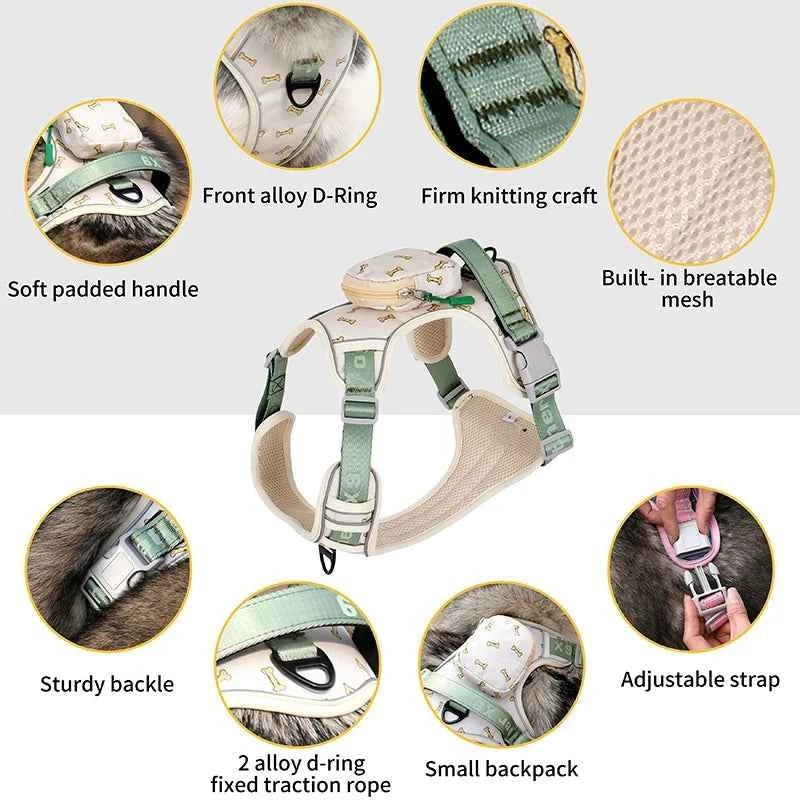 Escape Proof Dog Harness with Backpack, , Reflective Harness Vest with Padded Handle for Medium Dogs Walking, Training, and Runn - Needora