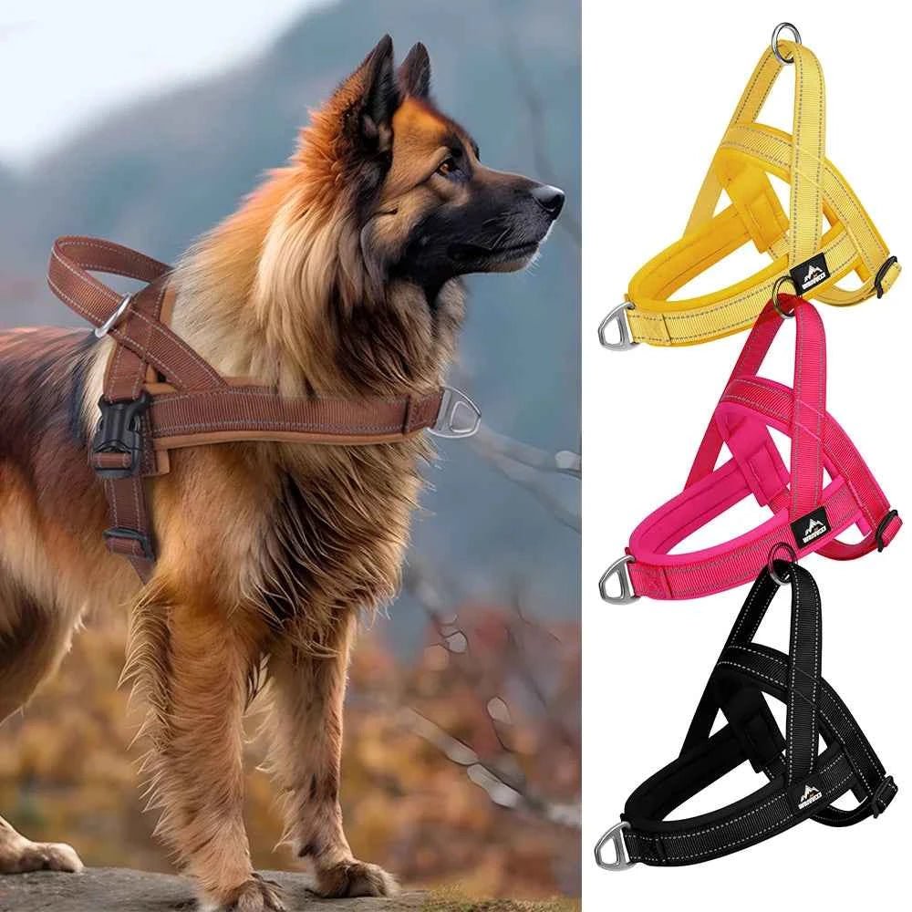 Escape-Proof No-Pull Dog Harness for Large Dogs, Heavy-Duty Front Clip Harness with Padded Chest, Reflective Strips for Safe Nig - Needora