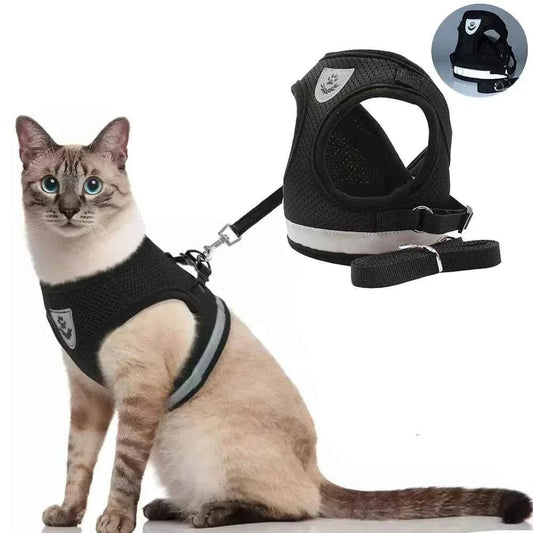Escape Proof Reflective Cat Harness and Leash Set Adjustable Soft Mesh Pet Vest Harness for Puppy Kitten Outdoor Walking - Needora