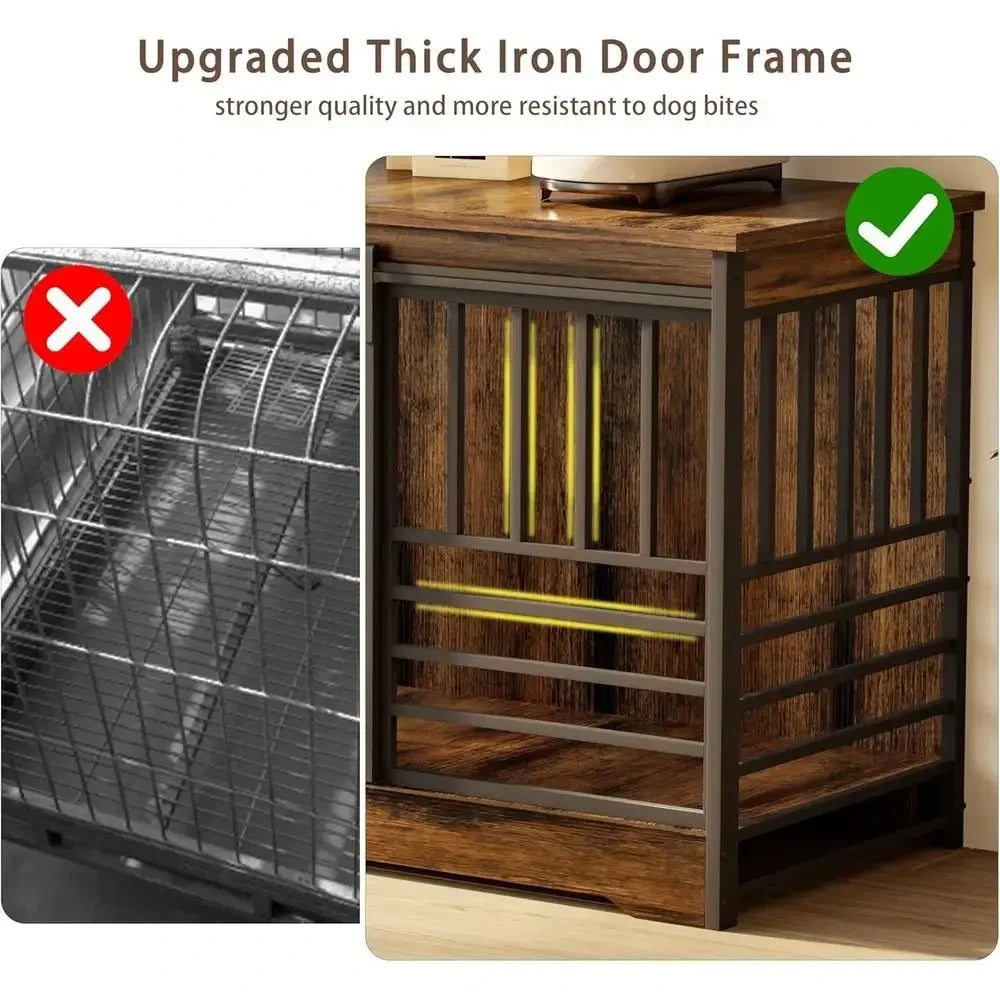 Extra Large 78 Dog Crate for Indoor Use or Two Pets, Sturdy Caging with Divider, Wooden Table TV Stand for XL Dogs in Cognac Bro - Needora