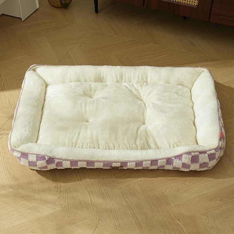 Thickened Warm Plaid Dog Bed Soft PP Cotton Cozy Winter Pet Sleeping Cushion